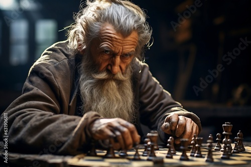 Elderly Man Engages in Chess.