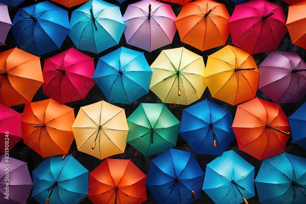 Colorful umbrellas on the street of Chiang Mai, Thailand, A colorful rainbow of umbrellas on a rainy day, AI Generated Colorful umbrellas on the street of Chiang Mai, Thailand, A colorful rainbow of umbrellas on a rainy day, AI Generated