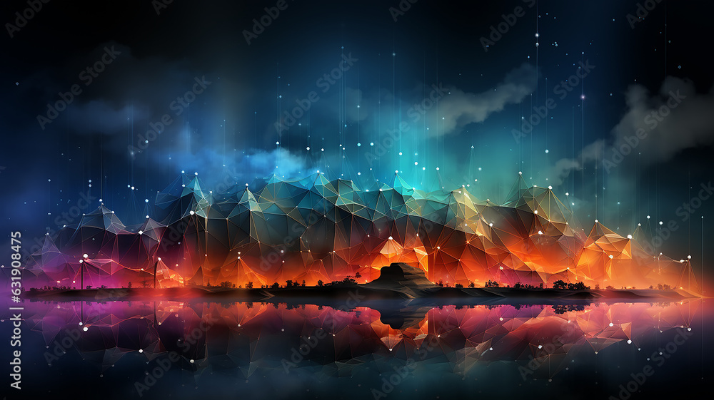 city night modern technology neon glow polygonal style abstract background