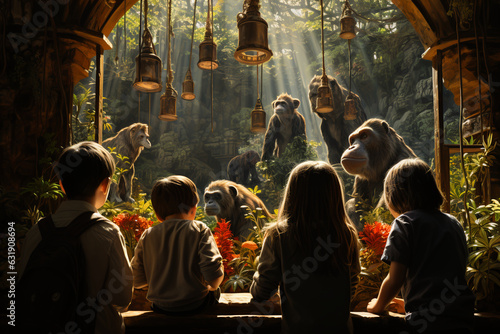 children in the zoo looking on monkey,child development