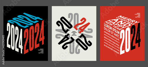 2024 colorful set of Happy New Year posters. Abstract design typography logo 2024 for vector celebration and season decoration, backgrounds, branding, banner, cover, card and or social media template.