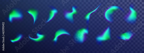 Holographic abstract soft gradient texture isolated set. Y2k aura cyber shape. Realistic polar lights