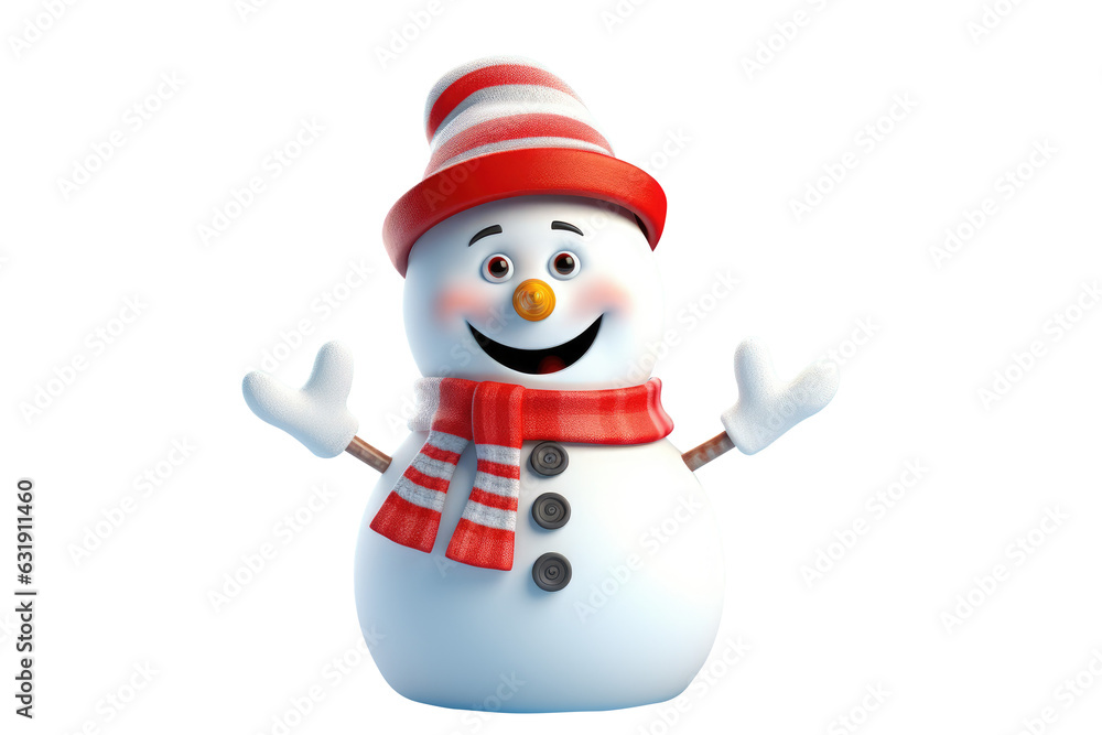 Fototapeta premium Happy christmas snowman isolated. Generative AI