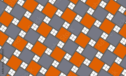 Mosaik in orange, grau und weiß.