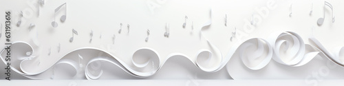 white background symbols of the notes on the sheet music a long narrow panoramic frame music.