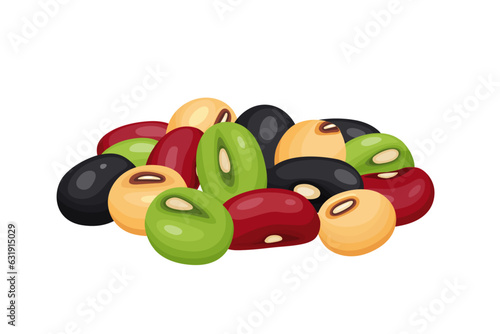 Legumes with different types of beans. Vector set of lentil seeds