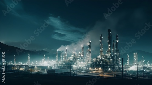Glow of a petroleum refinery during the nighttime © valgabir