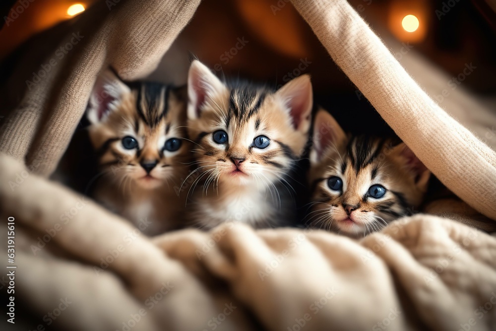 Kittens Cuddling Under a Blanket Kittens Cuddling Under a Blanket