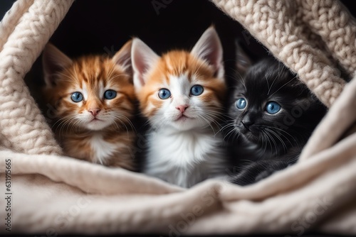 Kittens Cuddling Under a Blanket © NasimHC