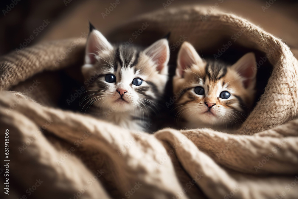 Kittens Cuddling Under a Blanket Kittens Cuddling Under a Blanket