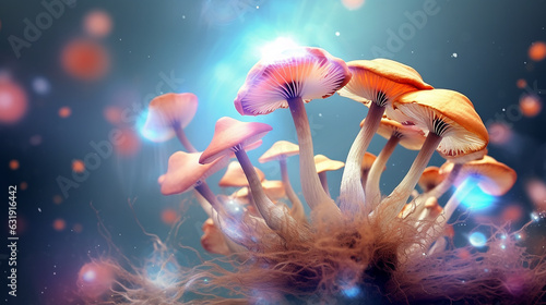 glowing neon mushrooms rod abstract. © kichigin19