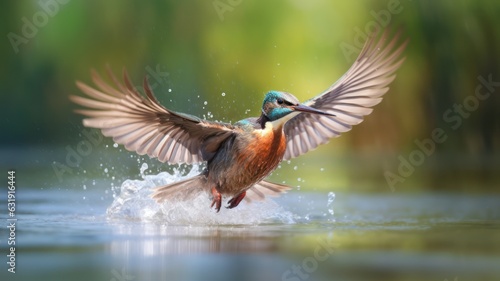 Kingfisher bird over water, in natural environment