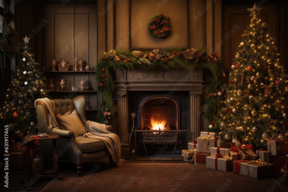 Cristmas backdrop with xmas tree, gifts and lights Cristmas backdrop with xmas tree, gifts and lights