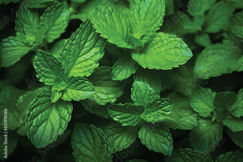 Green mint leaves,ecology layout design,nature creative concept,Nature background,top view with spearmint herbs.GenerativeAI.