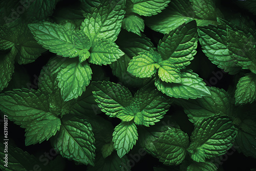 Green mint leaves,ecology layout design,nature creative concept,Nature background,top view with spearmint herbs.GenerativeAI.