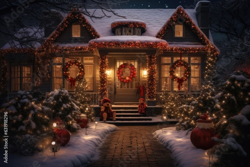 Traditional houses decorated with christmas garlands and lights © netrun78