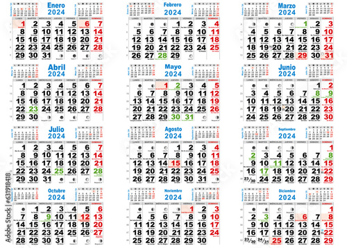 Calendario 2024 santos, festivos y lunas España