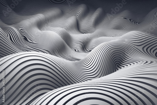 3d rendered illustration. Many curved black, white lines. Abstract background with copy space. Futuristic minimalistic backdrop, virtual reality, web3, metaverse concept. Future technologies, design