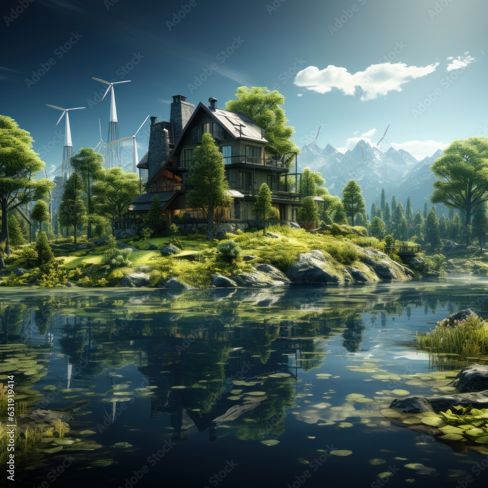 A concept art of green energy and eco friendly city. Green concept, Fantasy art. A concept art of green energy and eco friendly city. Green concept, Fantasy art.