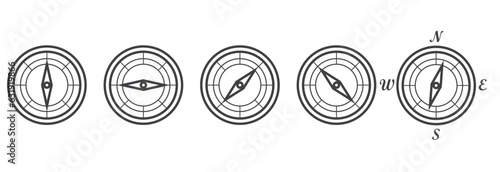 Compasses icons set. magnetic compass navigation icon line, Vector compass with North, South, East and West indicated, compass icon set isolated on white background. Outline symbol for website design