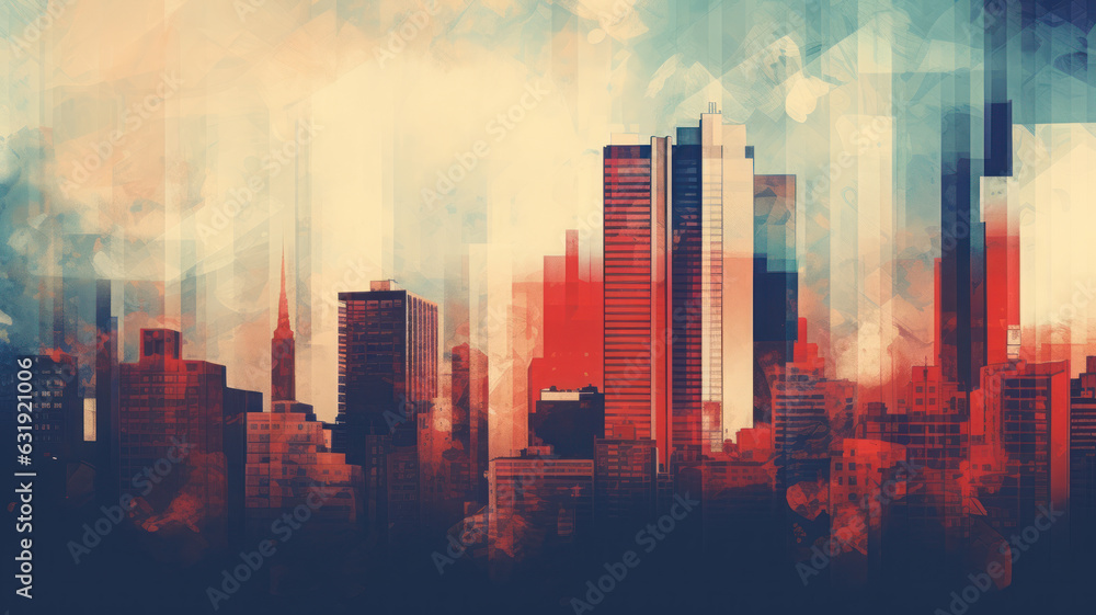 Fototapeta premium Urban Cityscape in Risography Style