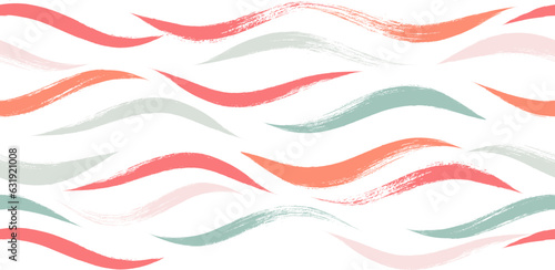 Seamless Wave Pattern, Hand drawn pink vector background. Wavy girly brush stroke, curly grunge paint lines, watercolor illustration