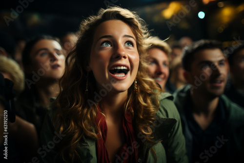 young woman with curly hair sitting in the cinema and watching movie © Наталья Добровольска