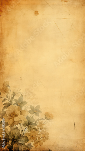 Vintage floral pattern on old yellowed paper background