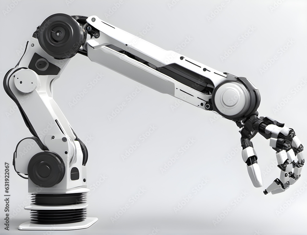 robot hand on a white background. mechanical arm industrial robot manipulator. generative AI robot hand on a white background. mechanical arm industrial robot manipulator. generative AI