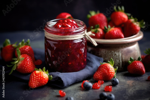 Wallpaper Mural Jar of strawberry jam and fresh berries. Generative AI Torontodigital.ca