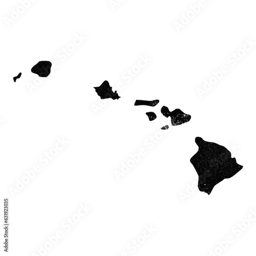 Hawaii state map in black grunge stamp style isolated on transparent background