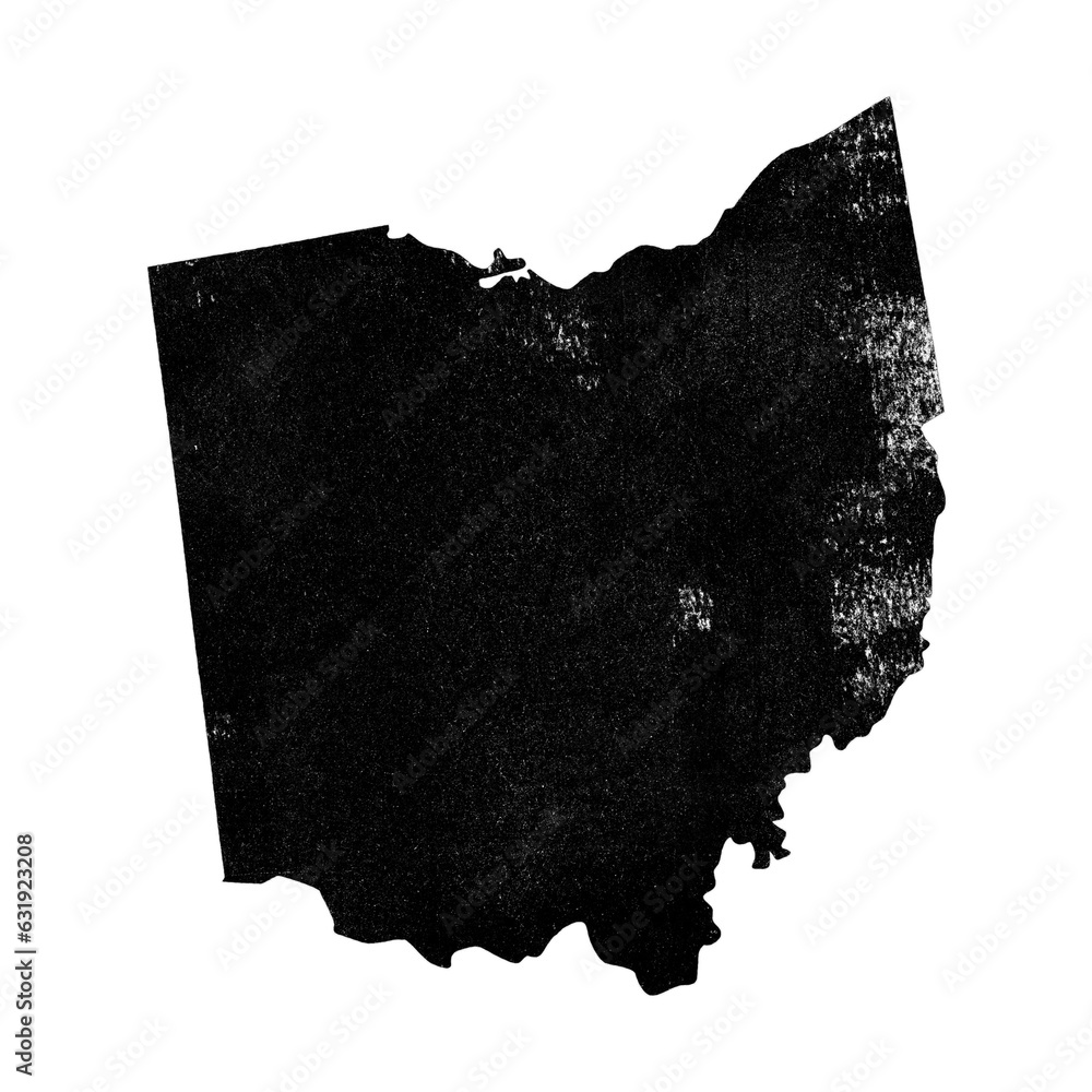 Ohio state map in black grunge stamp style isolated on transparent ...