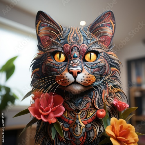 A colorful fantasy portrait art of a cat.