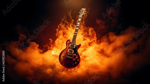 Electric guitar on fire background. Electric guitar on a dark background.
