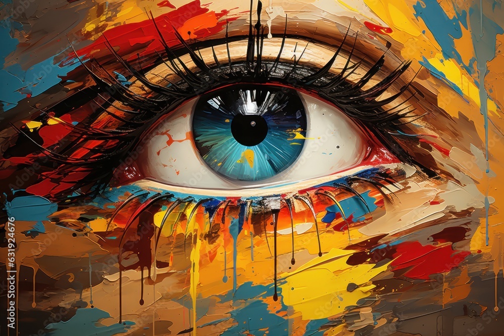 Abstract modern colorful digital art of human eye portrait.