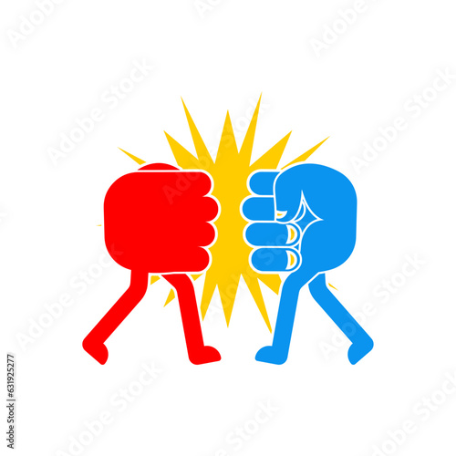 Fists hit each other. Fists fight. Concept of enmity and fight symbol.