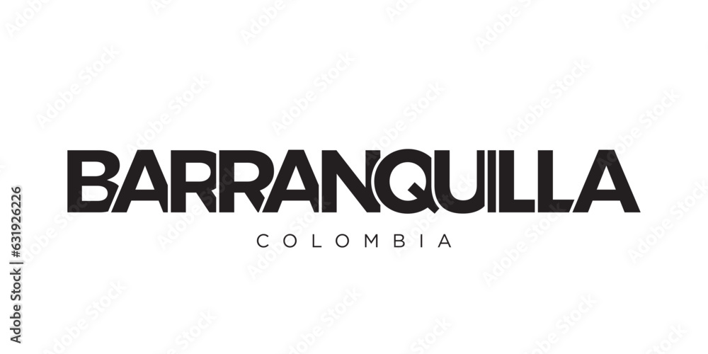 Barranquilla in the Colombia emblem. The design features a geometric style, vector illustration with bold typography in a modern font. The graphic slogan lettering.