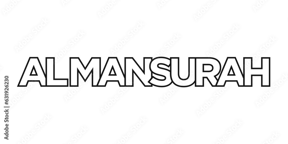 Obraz premium Al Mansurah in the Egypt emblem. The design features a geometric style, vector illustration with bold typography in a modern font. The graphic slogan lettering.