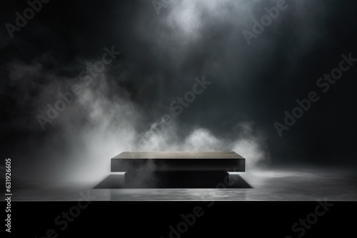 Podium on Flat Surface Amidst Smoke and Fog with Dark Background - Spot White Lighting Product Showcase Mockup