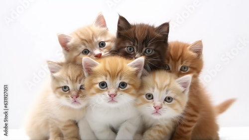 a group of cute kittens isolated on a white background studio photo.