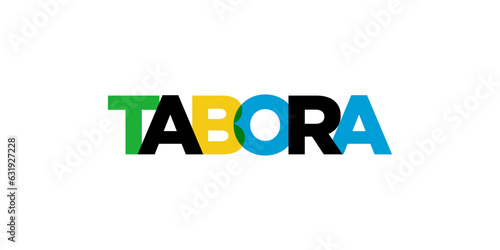 Tabora in the Tanzania emblem. The design features a geometric style, vector illustration with bold typography in a modern font. The graphic slogan lettering.