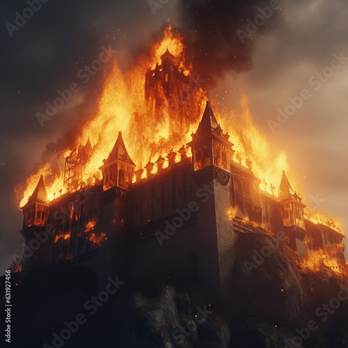 Castle on Fire Burning, Made With Generative AI