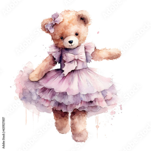 Fototapete teddy ballerina watercolor isolated on transparent background