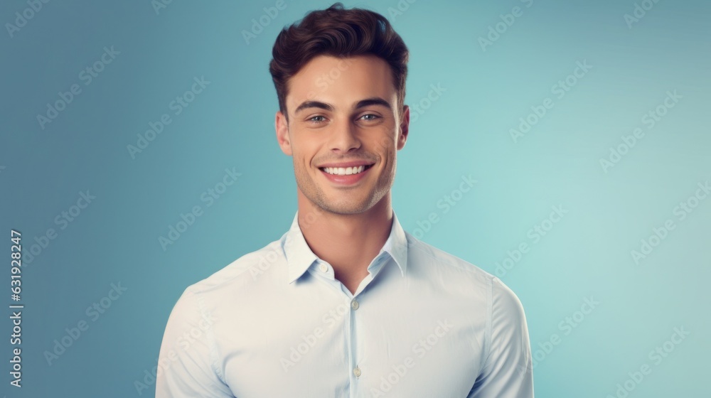 Young smilling business man posing on soft color background. Young smilling business man posing on soft color background.