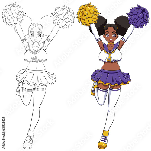 Anime Black Cheerleader on White