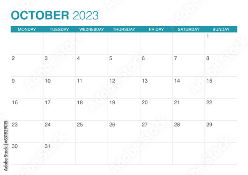 October calendar 2023 start on monday