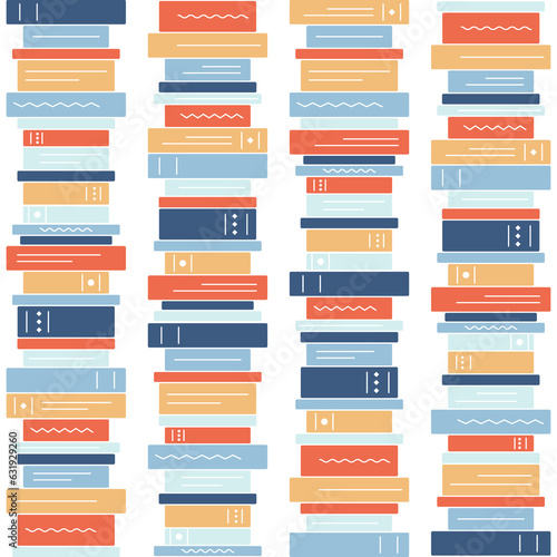 Pattern of a stack of books. Columns from book spines. Reading literature. Seamless pattern for Libraries or bookstore on a white background. Vector illustration.