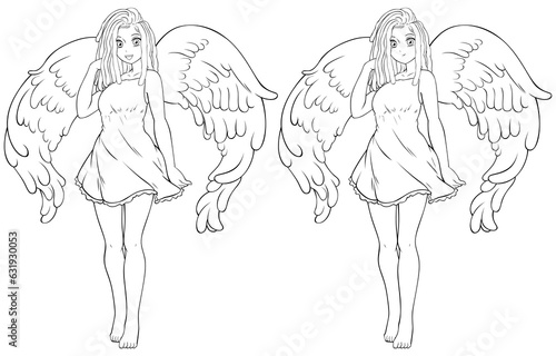 Black Angel Anime Girl Line Art