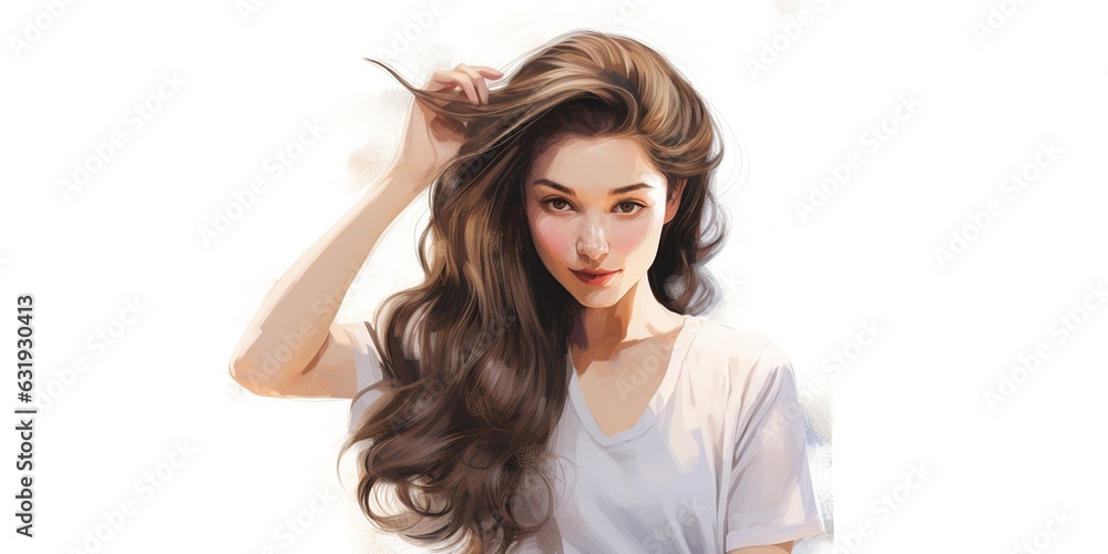 Beautiful woman combing her hair Ai Generative Beautiful woman combing her hair Ai Generative