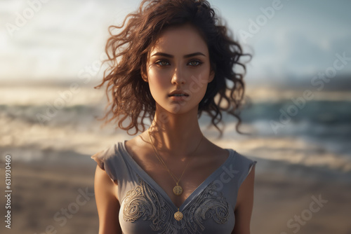Portrait of a young woman on the background. generate ai